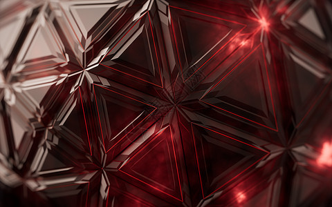 抽象三角形形状几何 3D 翻譯多边形几何学渲染魔法科幻创造力灰尘黑色红色反射图片