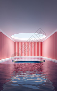房间里面空荡荡的三层楼产品水池渲染平台日光几何学讲台阳光蓝色水泥图片