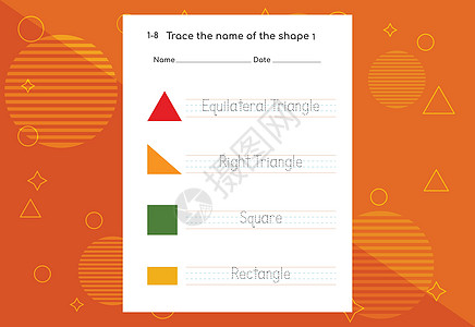 用于孩子的文字跟踪工作表 为孩子进行信件追踪练习数字插图三角植物幼儿园学校字体正方形写作教育图片