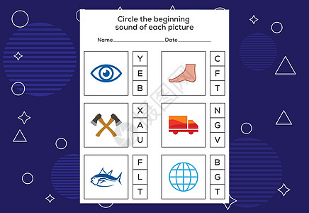 每张图片的起始声音圆圈 儿童教育游戏Name夹子卡片婴儿幼儿园学习英语卡通片家庭作业活动字母图片