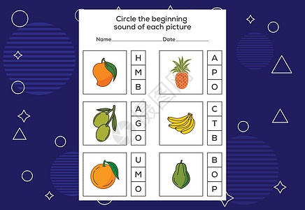 每张图片的起始声音圆圈 儿童教育游戏Name工作教训学习卡通片活动插图动物字母训练考试图片