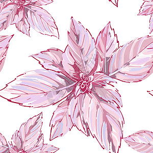 无缝图案 白背景上的粉色叶子 巴西尔 温柔的无底壁纸 水彩图片