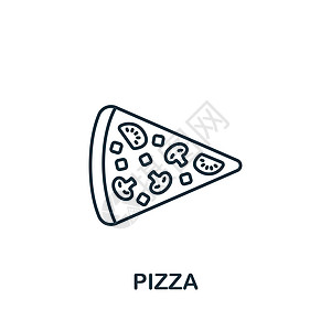 Pizza 图标 用于模板 网络设计和信息图的单色简单线条快餐图标香肠面团黑色餐厅盒子插图白色蒸汽食物店铺图片