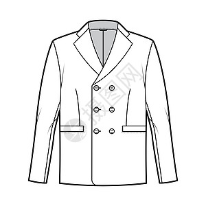 双乳夹克符合技术时装插图 用长袖 标记的领子 折纹口袋女性工作绘画衬衫绅士男性办公室人士商业设计图片
