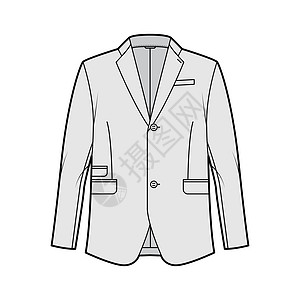 定制的夹克外套休息室 适合技术时装插图 用长袖 有标记的衣领 折式口袋商务男装衣服女性设计手工草图翻领服饰衬衫图片