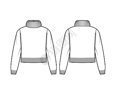 以长袖 放轻松 腰长度 裁剪的特大海龟领技术时装图示男性绘画袖子夹克小样运动衫服饰针织品女性草图图片