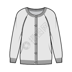 圆领颈大衣技术时装插图 包括特写按钮 长的拉布兰袖子 尺寸过大 臀部长度衣服运动衫衬衫绘画毛衣羊驼羊毛全体计算机女士图片