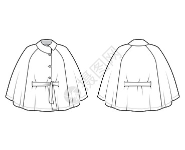 用皮带 非对称项圈 过尺寸的捕捉器身 指尖长度等技术时装图解草图雨衣收藏女性运动夹克衣服小样女士男人图片