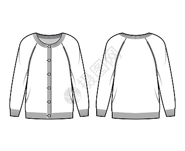 圆领颈大衣技术时装插图 包括特写按钮 长的拉布兰袖子 尺寸过大 臀部长度女孩设计羊驼男性人员衣服全体女装套衫针织品图片