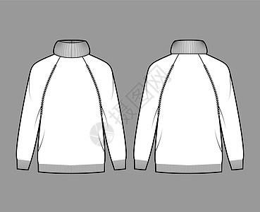 用长长的拉布兰袖子 大尺寸 臀部长度 肋骨剪裁法绘制高体型海龟颈技术时装图针织品开襟衫女士女性女装绘画毛衣球衣夹克草图图片