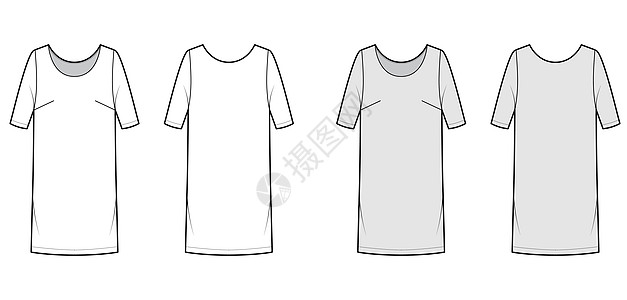 穿衣变换化学技术时装图解 用中型袖子 体积过大 膝盖长的铅笔裙子绘制棉布服装男性计算机吊带长袍设计纺织品女性衣服图片