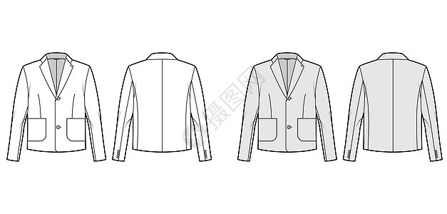 Blazer 夹克穿着技术时装插图 用长袖 有记号的衣领 贴口袋 体积过大人士缝纫风俗套装男人男生男性裙子西装外套图片