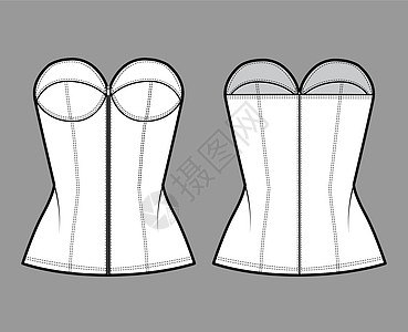 顶级胸罩技术时尚插图 用巴斯克 无带 拉链封闭 杯子 装配身体小样胸衣办公室女士肩带衬衫男生设计夹克服饰图片