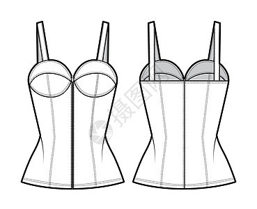 顶级胸罩技术时装插图 用巴斯克 薄带 拉链特写 杯子 合身体设计男生夹克女性衬衫小样衣服抹胸背心内衣图片