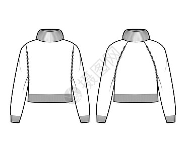 以长的拉布兰袖子 编织肋骨剪裁式技术时装插图全体织物男性运动衫膝盖女孩服装毛衣高领人员图片