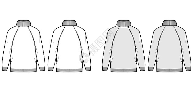 用长长的拉布兰袖子 大尺寸 臀部长度 肋骨剪裁法绘制高体型海龟颈技术时装图球座开襟衫女装女孩女士肋骨小样运动衫针织品服饰图片