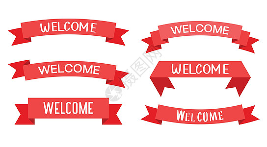 欢迎签署带有红丝带背景的欢迎信 欢迎使用横幅设置元素图片