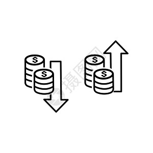 美元货币减少 增加图标 矢量插图图片