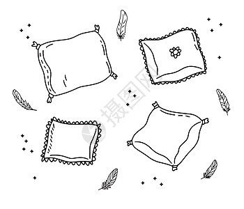 枕头羽毛 床服 Doodle 简单简洁的轮廓风格 线上皮洛画夜睡主题图片