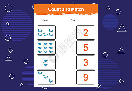 计数并匹配正确的数字 配对教育游戏 数一数物品的数量并选择正确的数量幼儿园数学工作学习玩具代数活动插图逻辑测试图片