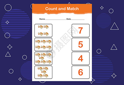计数并匹配正确的数字 配对教育游戏 数一数物品的数量并选择正确的数量数学玩具消遣活动代数插图测验测试数数团体图片