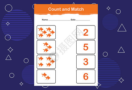 计数并匹配正确的数字 配对教育游戏 数一数物品的数量并选择正确的数量插图计算卡通片代数幼儿园解决方案工作数学活动学习图片