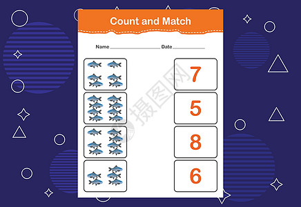 计数并匹配正确的数字 配对教育游戏 数一数物品的数量并选择正确的数量学习计算测验工作解决方案卡通片闲暇学校玩具数数图片