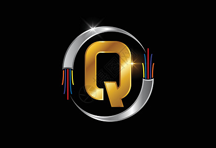以电线 光纤电缆和字体徽章的字母字母首字母Q图片