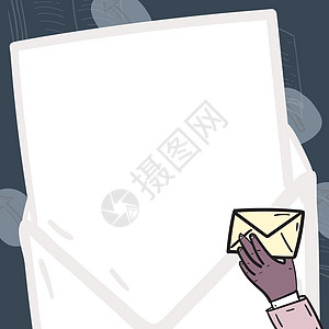 专业控股信和信封备忘录 商务人士与明信片在手中接收重要和关键的商业信息技术套装电子邮件互联网文档人士营销电脑推介会邮箱图片