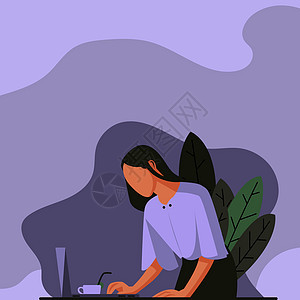 女商务人士利用手提电脑在桌面上放置的固定绘图 女性长期设计使用笔记本 计算机显示办公室生产力说明书人士男孩们技术桌子家庭紫色创造图片