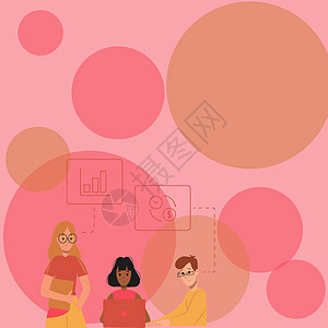 三个同事插图一起练习手工艺品 学生分组展示各自的艺术技法习惯孩子女性办公室教育图形战略计算机幸福图表创造力图片
