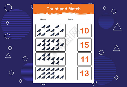 计数并匹配正确的数字 数一数有多少只鸟并选择正确的数字谜语活动测试数数闲暇鸟类消遣学习计算学校图片