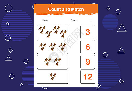 计数并匹配正确的数字 数一数有多少只鸟并选择正确的数字消遣游戏解决方案逻辑玩具谜语数数幼儿园计算教育图片