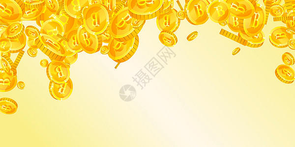 泰国铢硬币下跌 黄金散落THB百万富翁空气现金卡片财富金属墙纸金子飞行货币图片