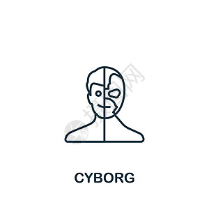 Cyborg 图标 单色简单线 用于模板 网络设计和信息图的未来技术图标电路头脑智力互联网机器电脑标识数据商业控制图片