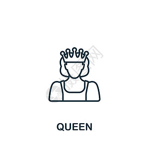 Queen 图标 用于模板 网络设计和信息图的单色简单线条游戏元素图标皇冠涂鸦新娘插图力量金子标识版税王国贵宾图片