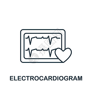 电子心电图图标 线性简单健康检查图标 用于模板 网络设计和信息图表图片