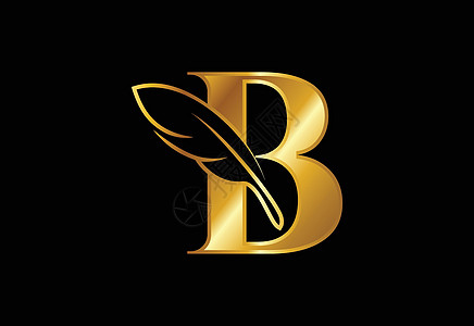 首字母 B 带有羽毛 法律事务所图标符号符号 作家或出版商的 Logo图片
