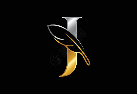具有羽毛的初始 J 字母表 律师事务所图标符号符号 作家或出版商的Logo图片