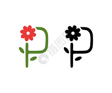字母P和红花面图图标图片