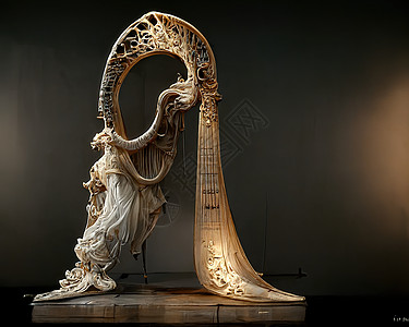 Baroque 竖琴雕像照片 三幅插图对象琴师创造力乐器旋律枝形教会文化乐谱架娱乐图片