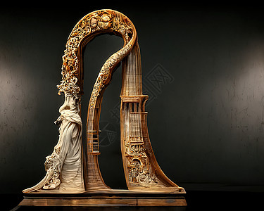 Baroque 竖琴雕像照片 三幅插图琴师窗户对象文化乐谱架吊灯旋律棕色娱乐音乐图片