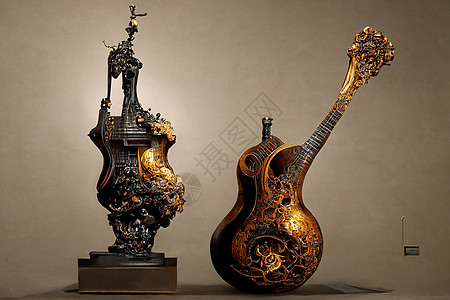巴洛克小提琴雕像 3D插图的图片绘画木头音乐会装饰品细绳音乐家石头艺术品文化雕塑图片