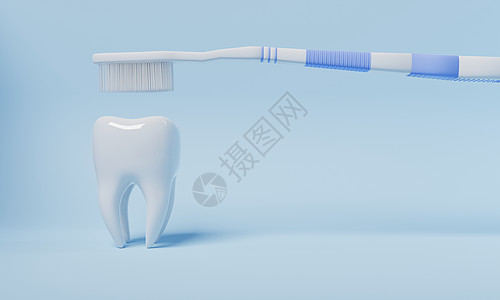 用牙刷刷刷青蓝背景的牙刷 保健和医疗概念 3D 说明性说明图片