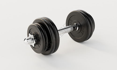 一个孤立的白色背景的哑铃 适合性和体育概念 3D 插图举重运动杠铃酒吧肌肉黑色工作室健身房锻炼身体图片