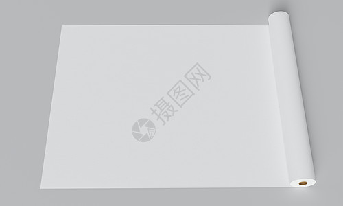 白展开的纸卷 灰色背景上的空空白副本空间 对象和工业概念 3D 插图图片