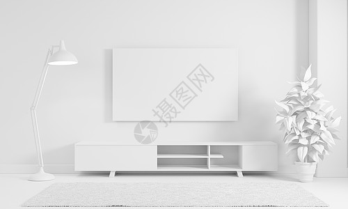 纯单色白色颜色风格背景的现代客厅 内建和建筑概念 3D 插图Name group图片