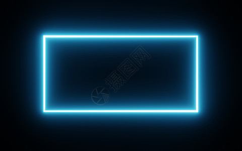 在孤立的黑色背景上带有蓝色霓虹色运动图形的方形矩形相框 覆盖元素的蓝光移动 3D 插图渲染 空的拷贝空间中间图片