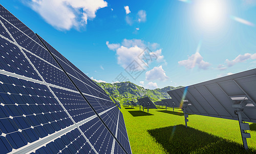 带有太阳能电池板的太阳能发电站 用于通过绿色能源生产电能 技术和电气工业电厂概念 3D插画渲染生态创新植物阳光光伏控制板集电极场图片