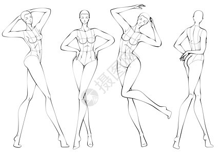 时装图十头设计模样板女士草图女性数字身体模型手绘玩具接缝插图图片